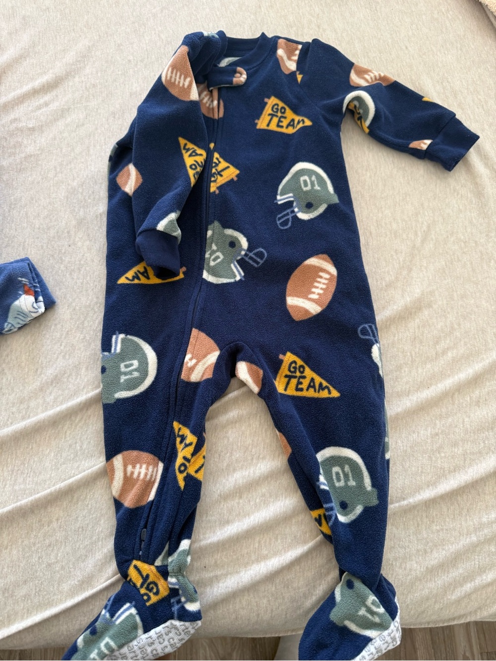 Carter's Navy Fleece Football Print Footed One-Piece